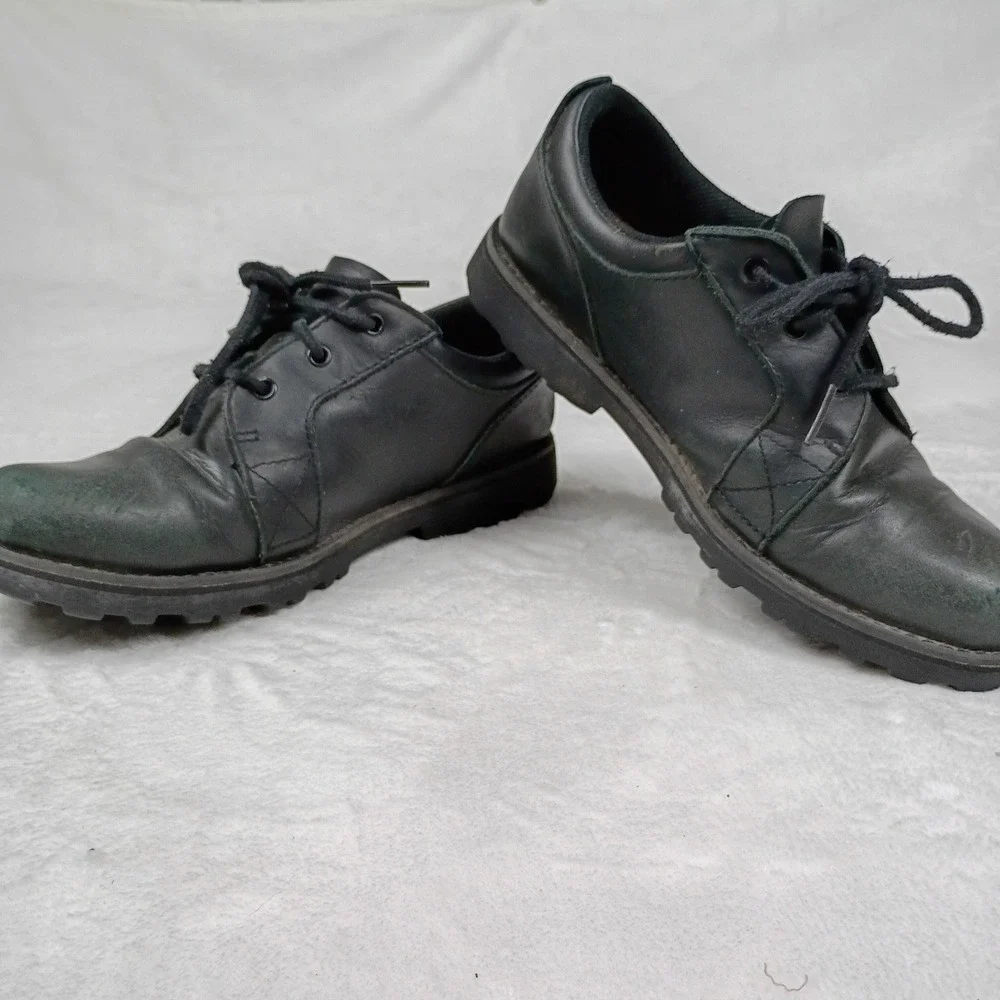Timberland Waterproof Black Leather Oxford Shoes Boys 3.5 34900M Lug‎ Sole